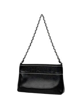 Chanel Logo Che Handbag Pouch Leather Black